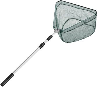 1.5M Aluminum Alloy Folding Fishing Net, Telescopic Triangle Landing Net with Foldable Net Head, One-Click Open/Close Fishing Landing Net for Freshwater/Saltwater Fishing (Green)