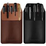 Aidunmis Pocket Protector, 2 Leather Pen Holder Organizer Pouch for Shirts, Lab Coats, Pants, Pen Sleeve - Multi-Purpose Leather Pocket Holds Pens, Pointers, Pencils, and Notes, Cards (Brown, Black)