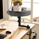 NordMagood Cat Hammock for Desk – Adjustable Metal Cat Bed with Headphone Holder, Scratch-Resistant Pet Shelf for Small Spaces, Modern Desk Cats Perch for Home/Office - Gray