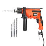 BLACK+DECKER KR554RE 550W 13mm Corded Variable Speed Reversible Hammer Drill Machine with Lock-On & 4 Drill Bits, For Home & DIY Use for Masonry, Steel & Wood, 1 Year Warranty, ORANGE & BLACK