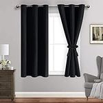 JIUZHEN Short Black Blackout Curtains with Tiebacks for Bedroom, Light Blocking and Noise Reducing Grommet Window Drapes for Kitchen, Set of 2 Panels, 38 x 45 Inch Length