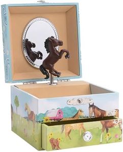 Jewelkeeper Girl's Musical Jewelry Storage Box Pullout Drawer, Horse and Barn Design, Home on the Range Tune