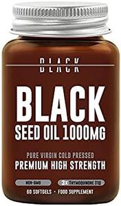 Black Seed Oil Capsules, 1000mg Double Strength - 60 Soft Gels, 3X% Thymoquinone, Non-GMO, Premium Cold Pressed Virgin Oil, Nigella Sativa, Halal & Kosher, Made in The UK for Black