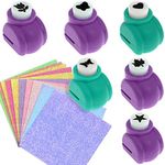 6 Pcs Colorful Craft Hole Punch- Plastic Multi Colour Shaper Punchers Pack - Puncher Supplies, For Scrapbooking, DIY Arts and Crafting, Photo Albums and Card Making
