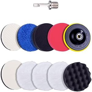Liesun Juego de 11 piezas de esponja para pulir 125mm - Kit de discos para pulido de coche - Con accesorio de adaptador para taladro M14