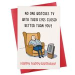 D4DREAM Funny Birthday Card for Men Humor Happy Birthday Gift Cards for Husband Hilarious Birthday Greeting Card for Grandpa Watches TV with Eyes Closed Card for Dad Cute Happy Bday Card with Envelope