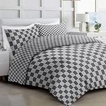 Hafaa King Size Duvet Cover Sets Soft Microfibre Printed 3 Pcs Kingsize Bedding Bed set Fade And Wrinkle Resistant Duvet Cover Sets (Grey Chess)