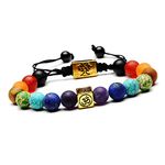 Young & Forever Gift D'vine 7 Chakra Healing Crystal Rakhi Bracelet Yoga Reiki Gold Tree of Life and OM Charm Natural Stone Rakhi Bracelet for Men and Women