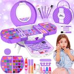 66 Pcs Kids Makeup Sets For Girls with Portable Stand,Make Up Starter Kit Children Princess Pretend Play Games Toys Presents,Little Girl Birthday Gifts Set For Age 3 4 5 6 7 8 9 10 11 12 Years Old