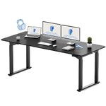 FLEXISPOT QS 4 Legs Dual Motors Electric Standing Desk 180 * 80cm Height Adjustable Desk with Splice Board Home Office Computer Workstation Electric Sit Stand up Desk(Black Frame+Black Top)