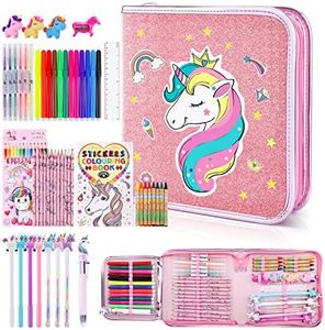 53PCS Fruit Scented Markers Set - Art Coloring Drawing Kits for Kids with Unicorn Pencil Case, Art Supplies for Kids Ages 4 6 8,Stationary Set Pencil,Crayon&Markers Stuff,Birthday Gifts Toys for Girls