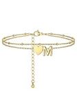 PROSTEEL Women Heart Anklet, M Letter Initial Ankle Bracelet, Adjustable Double-Layer Foot Chain for Beach Summer, Gold Plated 316L Stainless Steel (with Gift Box)