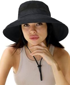 Sun Hats for Women Gardening Hat Wide Brim Ponytail Beach Sun Protection Breathable Cotton Summer Hat with Fold-Up Brim Black