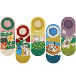 Angelteers 5 Pairs Cute Cartoon Animals Thin Cotton No Show Socks for Women Teen, Cat, One Size