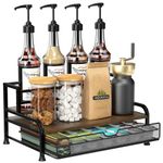 Coffee Syrup Organizer, 3-Tier 8 Bottles Coffee Syrup Stand with 35 K Cup Storage Drawer for Coffee Bar, Coffee Pod Holder for Syrup, Tea, Wine, Dressing for Kitchen Coffee Station