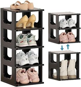 UKKQES 5 Tier Shoe Rack，Shoe Organizer Shoe Rack for Small Spaces Plastic Vertical Narrow Shoe Shelves Closet Black Shoe Holder, Stand For Entryway Shoe Storage Boots Organizer Stackable Shoe Cabinet