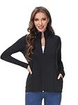 Women Workout Zip Up Running Athetic Jacket-Women Stretchy Yoga Zip Top with Thumb Holes and 2 Pockets (Black,S)