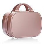 Tolida Makeup Travel Case, Hard Shell Cosmetic Organizer Bag with Elastic Band and Soft Handle, Portable Mini ABS Carrying Suitcase Waterproof, Travel Bag for Toiletry, Skin Care (Oval, Gold Rose)