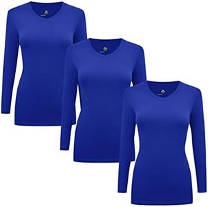 Natural Uniforms Women's Under Scrub Tee V-Neck Long Sleeve T-Shirt Pack of 3 - Multi Pack of 3 (X-Large, 3 Pack True Royal Blue)