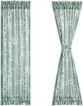 Green White Sidelight French Door Curtains 40" Short Blossom Print Half Side Door Curtains Including Tiebacks for Sliding Glass Door Windows Botanical Floral Pattern Sun-light Filtering 26”W 2 Pcs