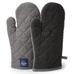 Encasa Heat Resistant Cotton Oven Gloves Mitts (2 Pc Set) - Quilted & Safe 18x30 cm - for Kitchen, Cooking & Baking, Grilling, Handling Hot Pots & Pans - Grey+Charcoal Grey