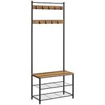 VASAGLE Entryway Coat Rack with Shoe Bench, Shoe Rack with Hall Tree, Rustic Walnut and Black UHSR041B41