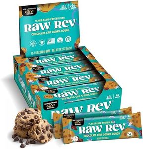 Raw Rev Vegan High-Protein Bars, Chocolate Chip Cookie Dough, 12g Plant Protein, 11g Fiber, Keto, Non-GMO, 1.6 Oz, Pack of 12