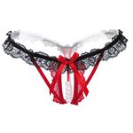 JING GUANG Women‘s Sexy Panties,Lace Thongs G-String with Pearls Ball Red