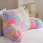 OHS Reading Pillow Fluffy, Cuddle Cushion for Kids Adults Super Soft Relaxing Long Hair Fleece Gaming Pillow for Bed Supportive Back Rest Fluffy, Tie-Dye 60 x 45 x 40cm