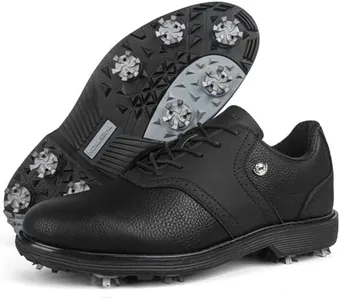Spikes Golf Shoes Men Professional Golf Shoes Waterproof Walking Footwears for Golfers Outdoor Gym Sneakers (9,Black)