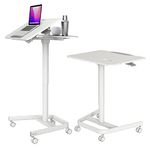 AVLT 47" Ambidextrous Mobile Standing Desk with Split Top Tilting Tray (3 ft 11 inches) - Pneumatic Laptop Cart - Rolling White Cart with Brake Casters