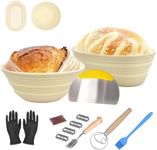 Sourdough Bread Starter Kit, Bread Proofing Basket 2-Pcs Set 9 Inch Round and 10 Inch Oval Collapsible, Bread Basket Yeast Beginner Kit, banneton proofing basket, bread making tool (Beige)