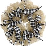 Huashen Mesh Black White Buffalo Plaid Wreath, Artificial Farmhouse Winter Wreath for Front Door 26inch