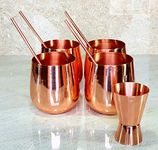 eSplanade Moscow Mule Cocktail Copper Mugs - Set of 4 Mugs, 4 Copper Straws, and a Peg Measurer (MOSCOW MULES PLAIN)