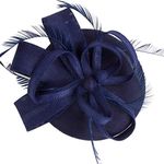 Discoball Fascinators Hat Elegant Flower Feather Derby Headband Clip Wedding Headwear for Girls and Women (Mesh with Flower, Style2-Sapphire)