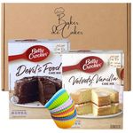 1 x Chocolate Cake Mix 425g & 1 x Vanilla Cake Mix 425g, Baking Set Bundle with 24 Silicone Easy To Clean Cupcake Moulds,