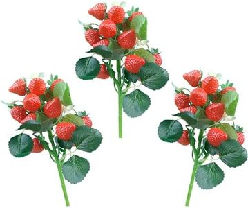 KPUETY 3 Bunches Artificial Strawberries Decor Fake Strawberry Home House Kitchen Party Decoration Desk Ornament (Artificial Strawberry 3 Bunches)