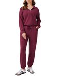 PINSPARK Women's 2 Piece Tracksuit Lounge Set 2024 Long Sleeve Half Zip Sweatsuits Fall Travel Outfit Jogger Set,Magenta Purple Large