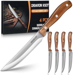 DRAGON RIOT Steak Knives Set of 4 Serrated Straight Edge Steak Knife with Wood Handle Japanese Stainless Steel Meat Knife Set Ultra Sharp Knife Set for Steak