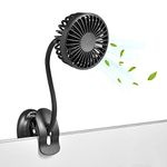 Clip on Fan Usb Mini Fan Battery Operated Desk Fan with Emergency Power Bank, Baby Stroller Fan Rechargeable Personal Fan Flexible Neck 3 Speeds Great for Beach Car Camping Dorm Bed Office-Black