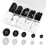 Tibapla 160 Pcs Round Sewing Buttons, 10/12/15/20/25mm Mixed 4-Hole Craft Buttons, Black and White Resin Sewing Buttons with Storage Box for Clothing Coats Sweaters Pants Tops Pillow Cases Sewing Scrapbook