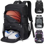 RAINSMORE Basketball Backpack 45L Basketball Bag with Ball Compartment & Shoe Compartment Waterproof Sports Equipment Bag for Basketball, Soccer, Volleyball, Gym, Outdoor, Travel