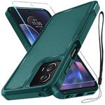 RMOCR Case Compatible with Moto G 5G 2024, Full Body Heavy Duty Rugged Shockproof Protective Phone Cover with Lanyard Strap, Tempered Glass Screen Protector, Dark Green