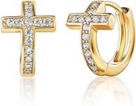 Barzel 18k Gold Plated Crystal Huggies Cross Earrings for Women - Made In Brazil