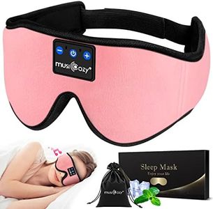 MUSICOZY Sleep Headphones Bluetooth Headband Sleeping Headphones Sleep Mask, Wireless Eye Mask Earbuds for Side Sleepers Men Women Office Nap Air Travel Cool Tech Gadgets Unique Gifts Boys Girls Pink