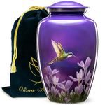 Olivia Memorials Urn for Ashes Women Men Adult | Hummingbird Urn for Female Male | Free Pendant Necklace | Human Funeral Decorative Purple Urn for Mom Dad Pet Dog