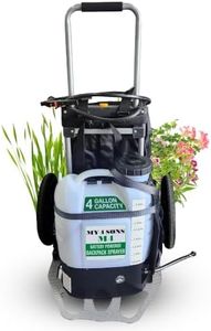 Backpack Sprayer MY4SONS M4 4-Gallon - Cordless Water Sprayer for Plants, Refillable Pressurized Sprayer, Adjustable Wand, Heavy Duty - Includes 15ft Extension Hose - 7-inch Wheels Cart w/Secure Strap