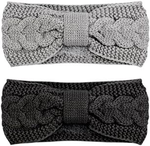 DRESHOW Women Warm Knitted Headband Winter Ear Warmer Crochet Head Wraps Thick Fleece Lining Hair Bands, 2 Pcs Fuzzy Headband: Black + Gray