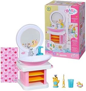 BABY Born Bath Hand Wash Basin - High-Quality Accessories with Lights/Sound Effects for Toddlers Includes Toothbrush, Mug, Plug & Towel Batteries Required Suitable from 3 Years, Multicolor (832707)