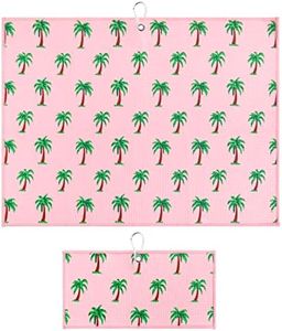 Playing It Forward Pink Palm Trees Golf Towel with Clip for Women and Men, Microfiber Waffle and Ball Towels, Set of 2
